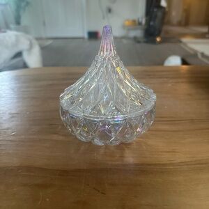 Iridescent Glass hershey’s kiss  Trinket Box. About 6” tall